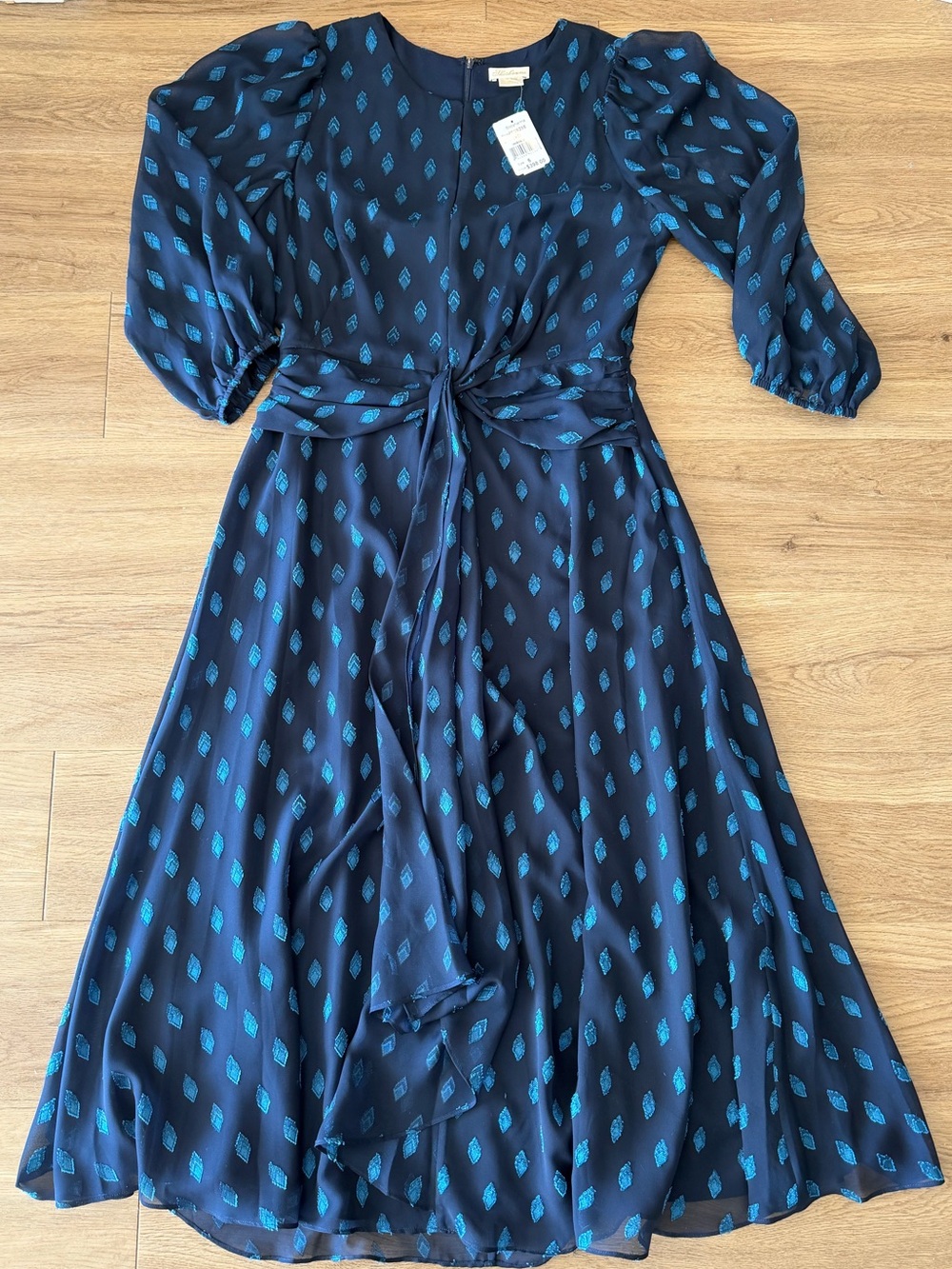 Shoshanna Blue Midi Dress with Diamond Print
